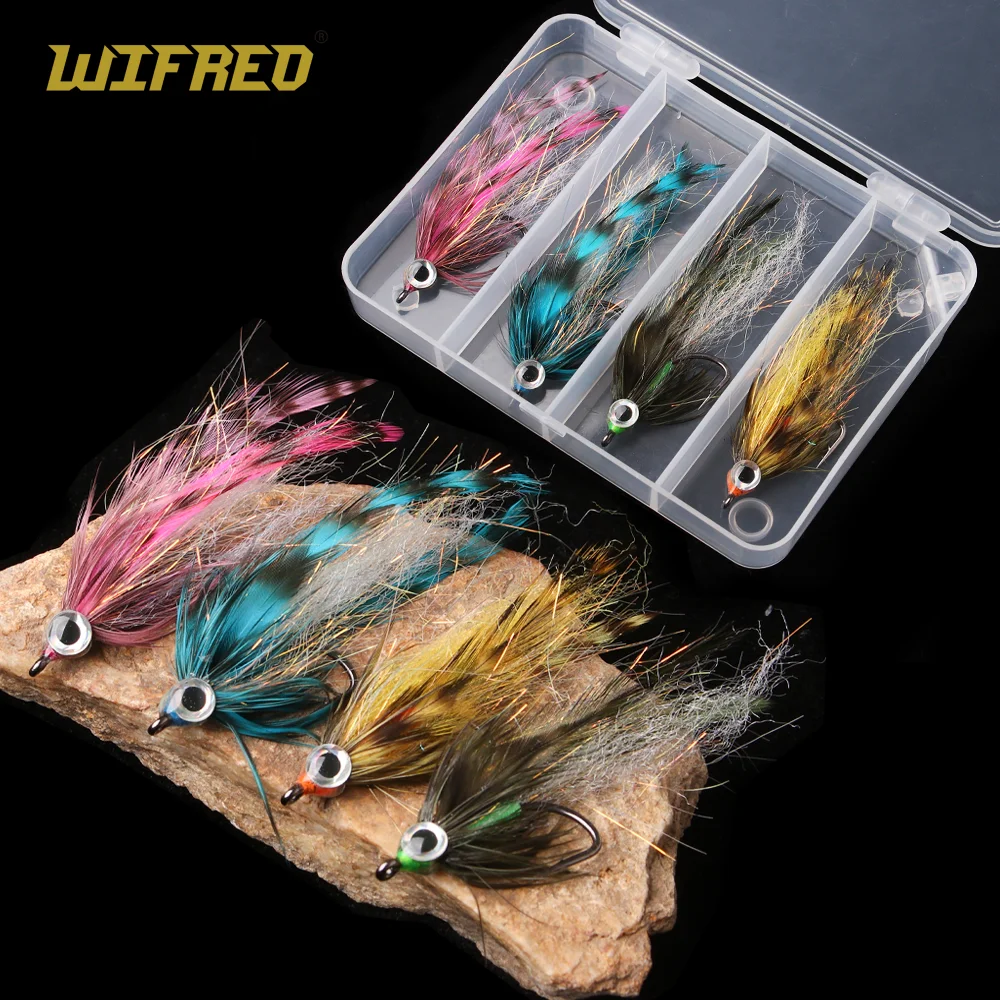 Wifreo 4pcs/box 3D Fish Eye Baitfish Streamer Fly EP Silky Fiber Grizzly Feather Fly Fishing Flies Trout Bass Fishing Lure Baits