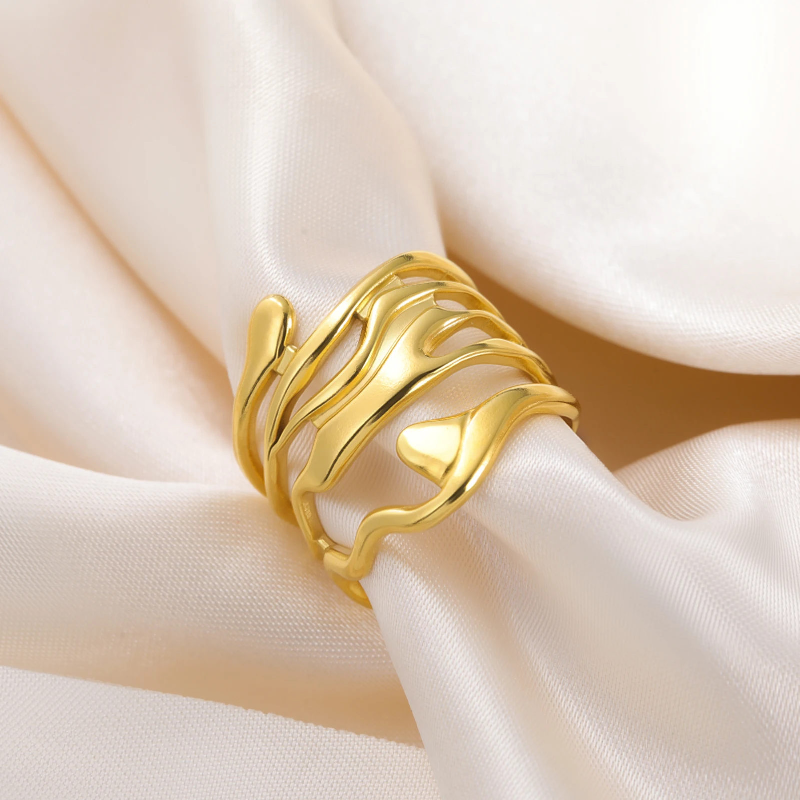 COOLTIME Unregelmäßige Hohle Ringe Für Frauen Männer Edelstahl Gold Farbe Offenen Ring Einfache und Modische Schmuck Geschenk 2026 Neue – Detail 3