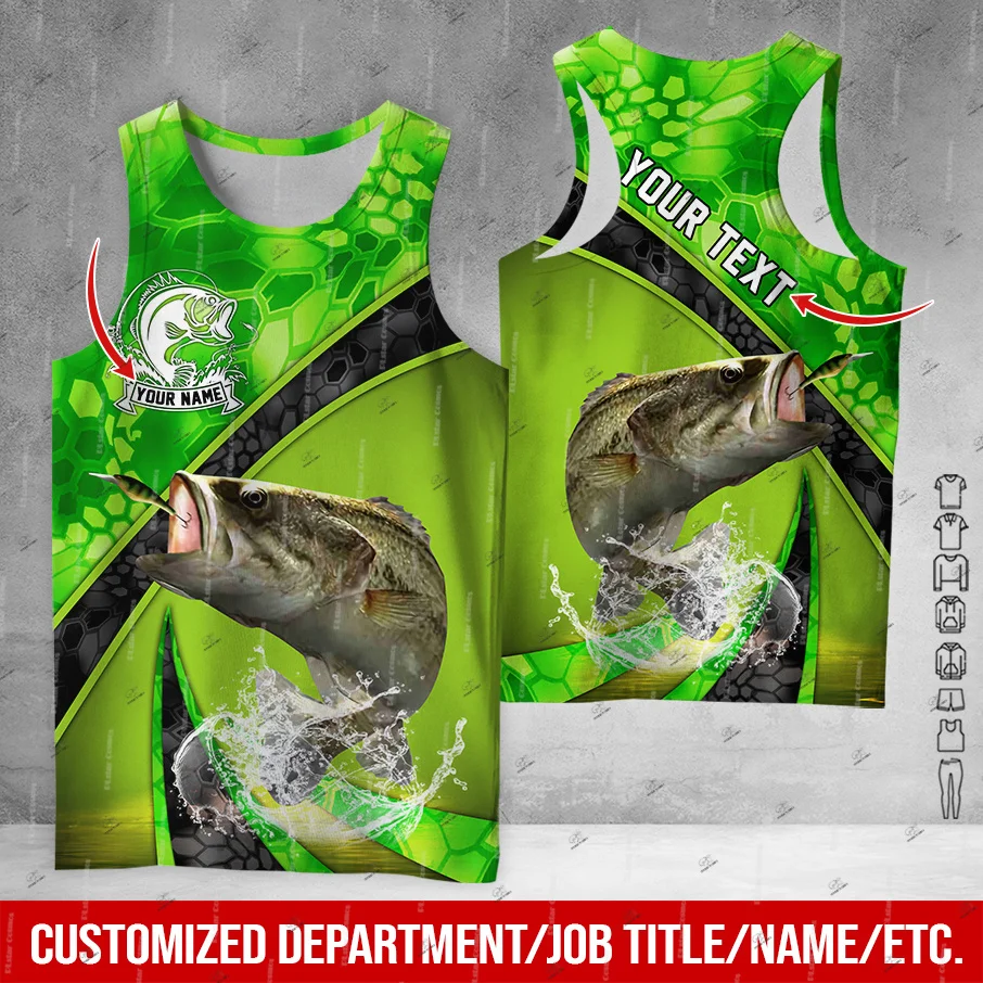 Custom Name Marlin Bass Fishing Reaper Fish Camo Graffiti 3DPrint Summer Harajuku Men's Top Casual Sleeveless TankTop Vest A1