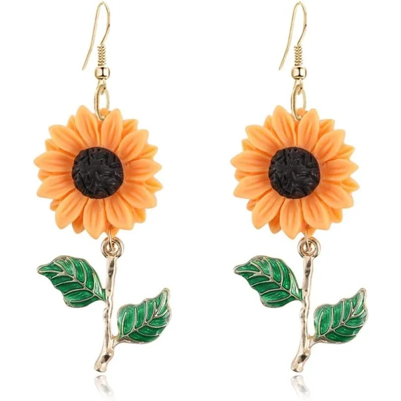 Boucles d'oreilles en résine fleur de tournesol pour femmes, mode coréenne, boucles d'oreilles de créateurs drôles, élégantes, uniques, géométriques, amusantes, tendance