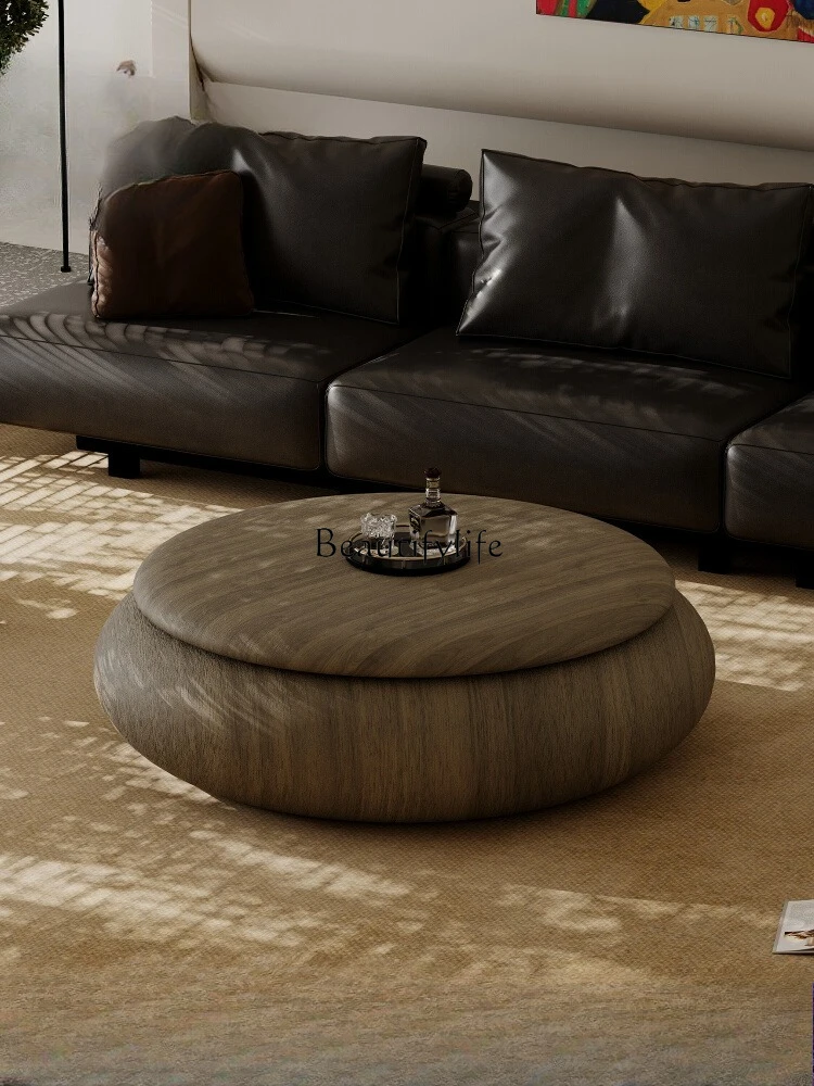

Medieval minimalist coffee table large apartment living room light luxury high-end atmosphere walnut round coffee table
