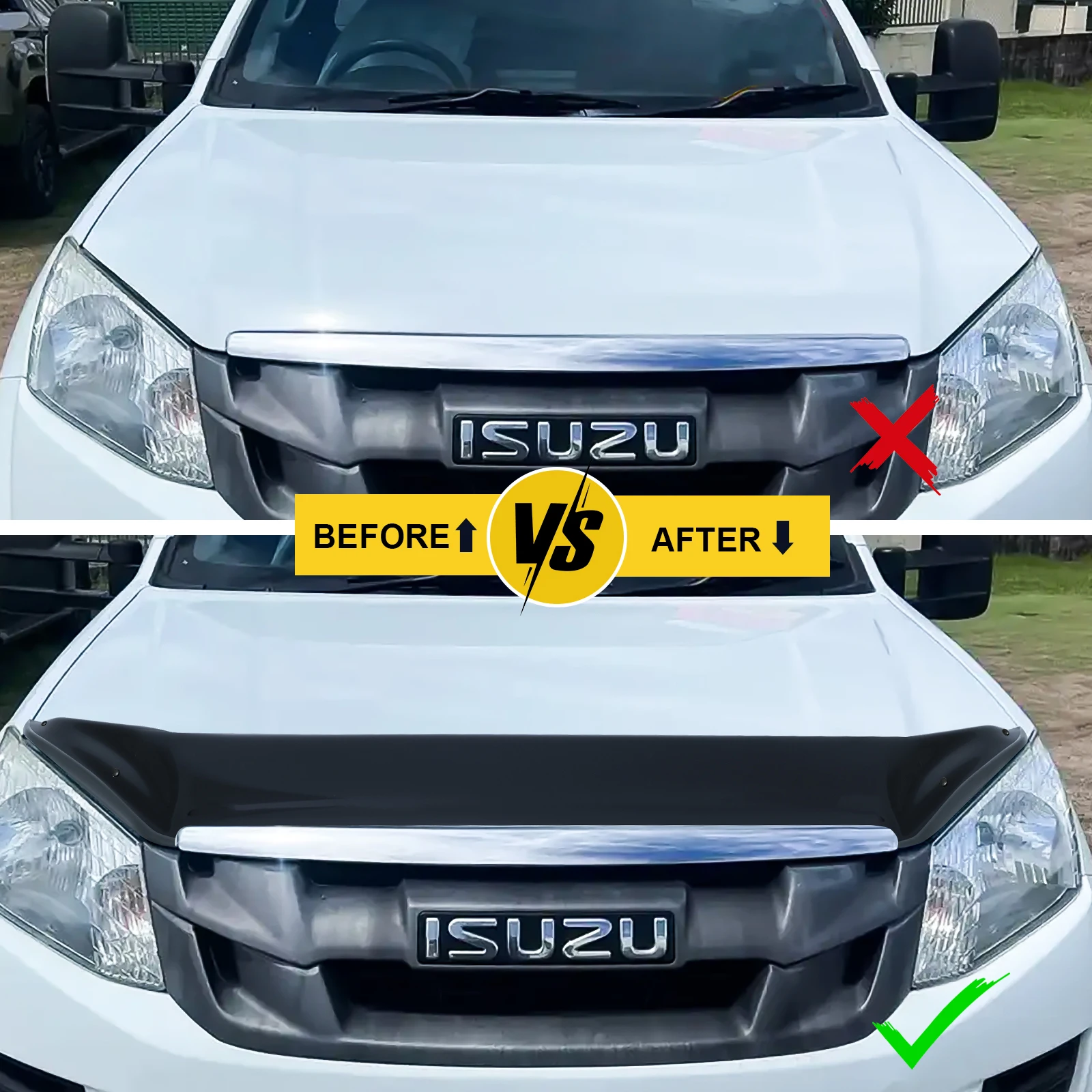 Picture 5: 1PC Bug Shield Scoop Hood Bonnet Guard For Isuzu D-max Dmax 2012 2013 2014 2015 Deflector Protector Trim Car Exterior Accessorie