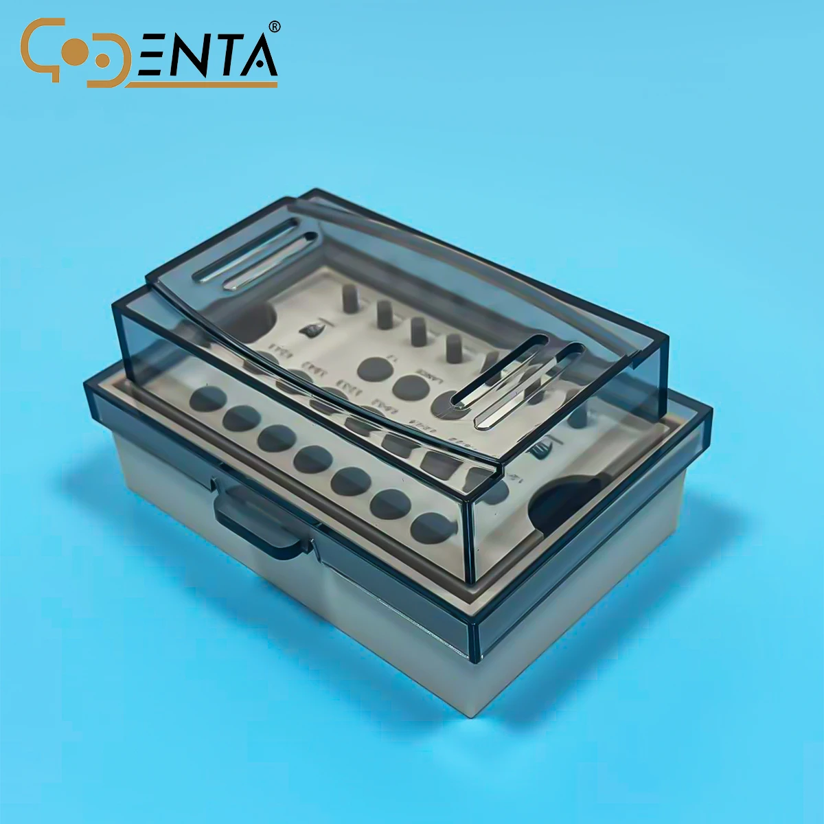 صندوق أدوات زرع GODENTA للتدريبات والسدادات - منظم تخزين شفاف مع فتحات مخصصة وغطاء آمن ومقبض، لـ Denta