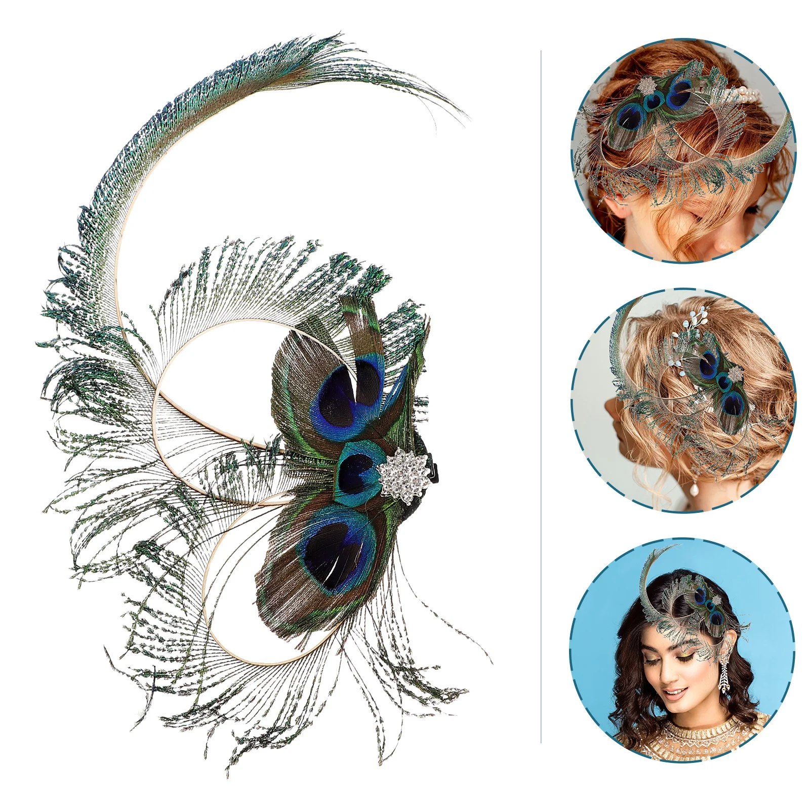 

Peacock Fascinator Hair Clip Vintage Rhinestone Claw Headpiece Women Bridal Elegant Tea Party Hat 1920S Wedding Costume