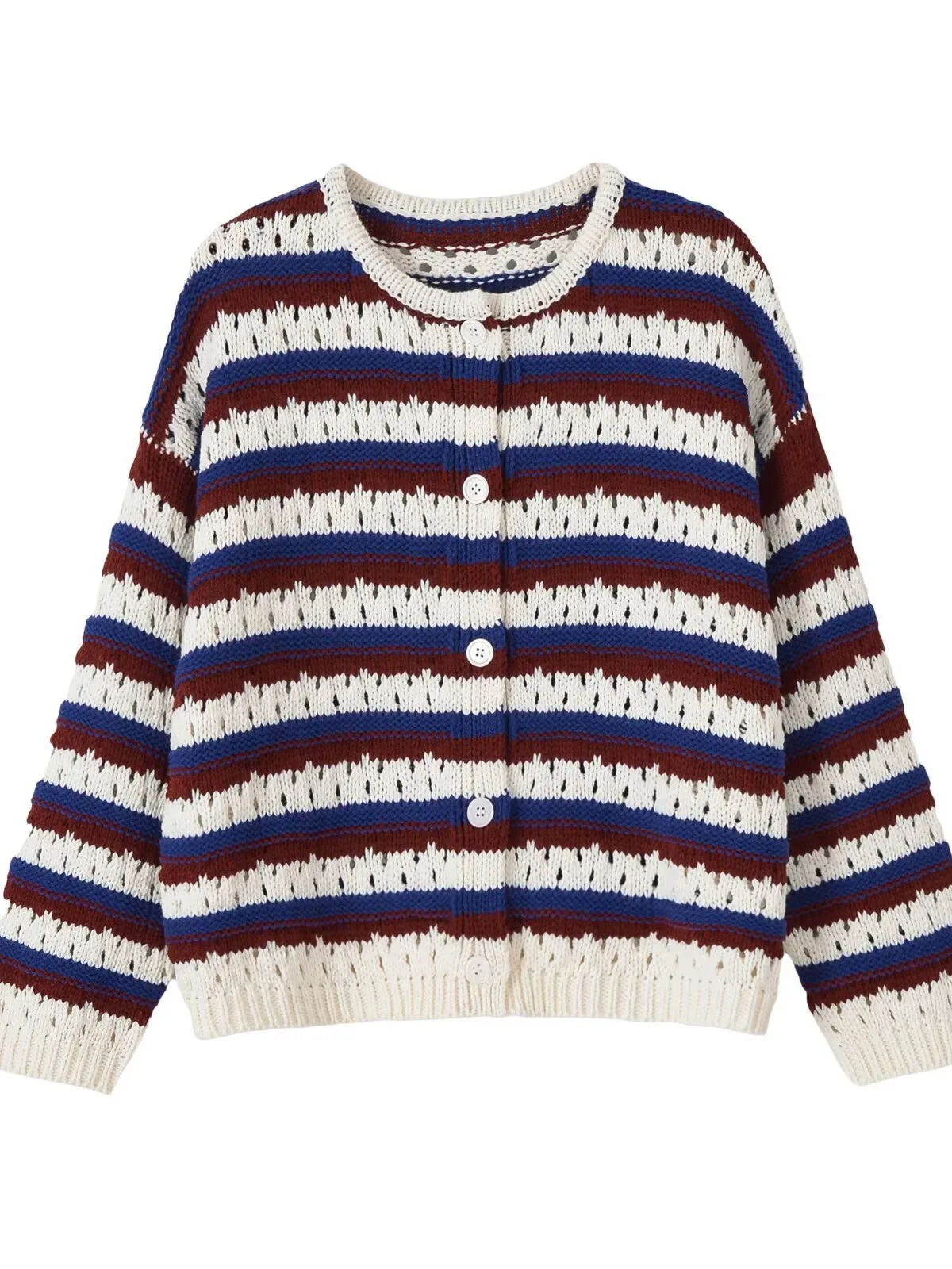 

Dave&di Long Sleeved Round Neck Hollowed Out Striped Knitted Jacket Women's Sweater Knitwear Woman Clothing Woman Clothes Cardig