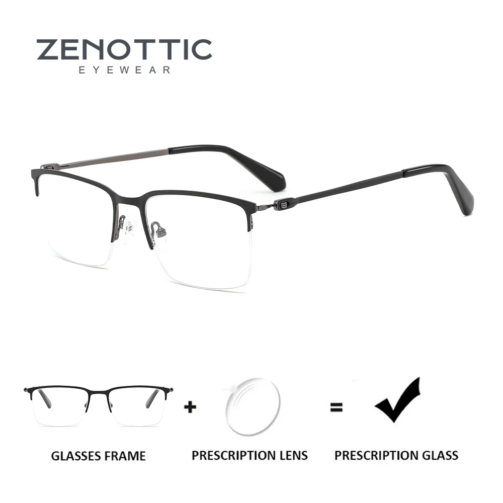 

ZENOTTIC Half Rim Rectangle Prescription Glasses For Unisex Trendy Metal Anti Blue Light Photochromic Optical Eyewear