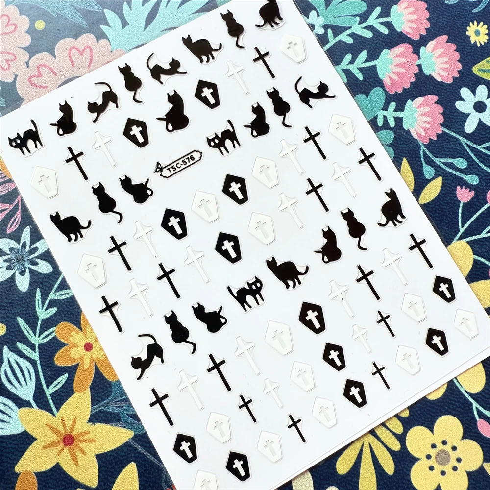 Newest TSC-567 little black cat series 3d nail art stickers decal template diy nail tool decoration