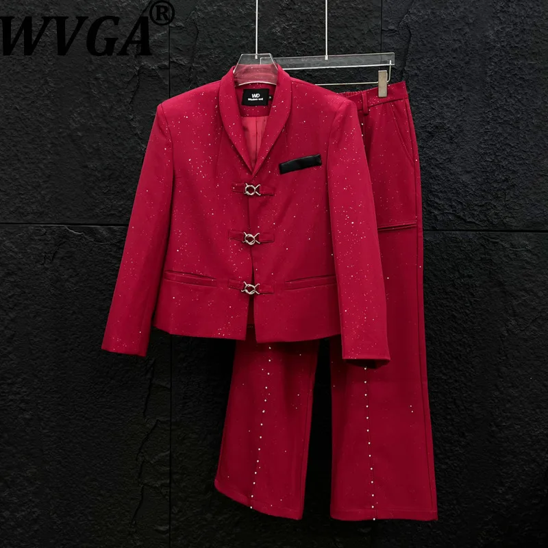 

WVGA, весенне-осенний новый мужской пиджак со звездным небом и золотым тиснением, модные широкие брюки с металлическими пуговицами и заклепками, комплекты из двух предметов W12922