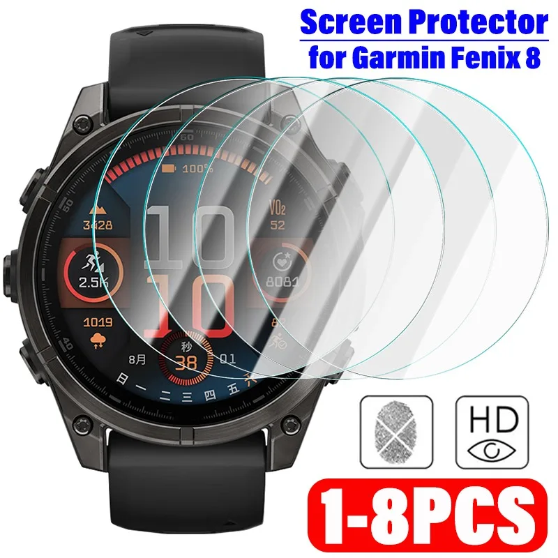 8-1PCS for Garmin Fenix 8 Tempered Glass Screen Protector Smartwatch Anti-scratch Tempered Protective Films for Garmin Fenix 8