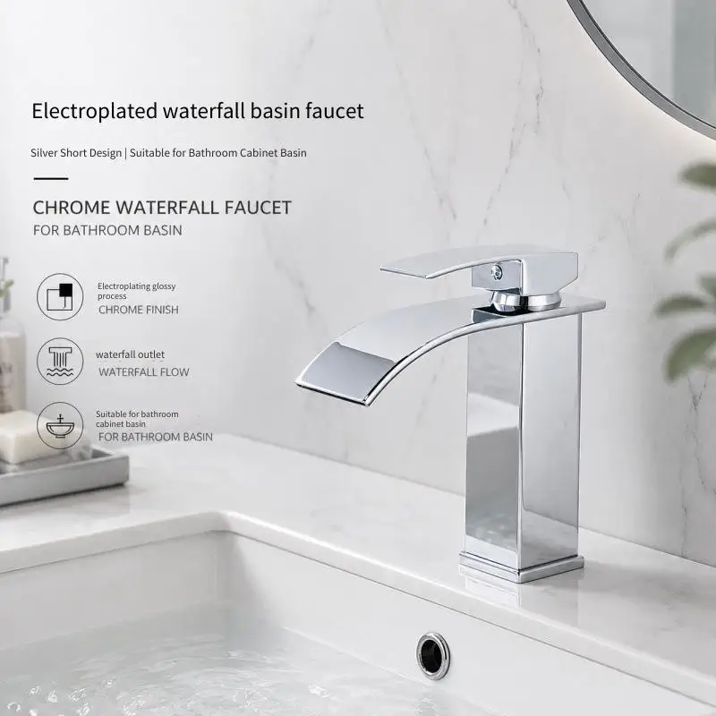 Waterfall Wash Basin Stainless Steel High And Low Faucet Silver Plating Hot And Cold Toilet Wash Basin Bathroom
