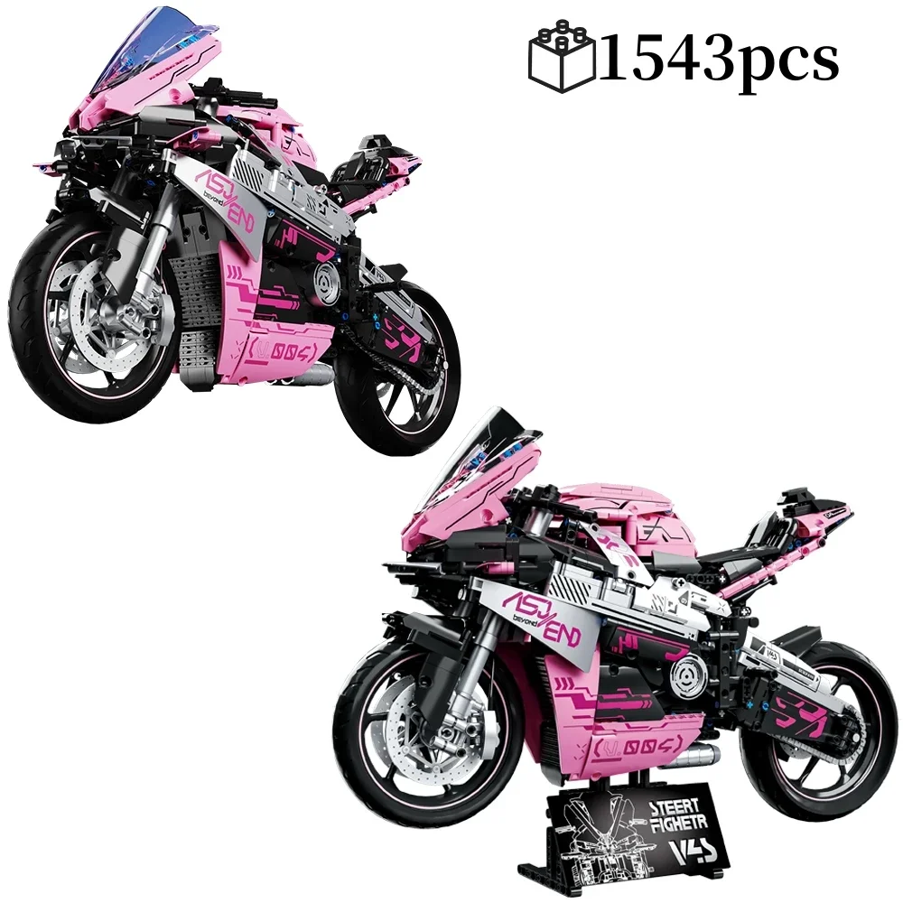 

1543pcs Technical 1:5 Pink Road Motorcycle Building Blocks Assembling Locomotive Bricks Model Toys for Kids Birthday Gift