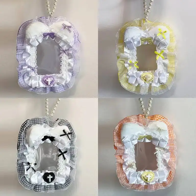 New Colorful Lace Photocard Holder Cute Ribbon Cat Ears Card Case For Itabag Decoration Storage DIY Anime Idol Display Protector