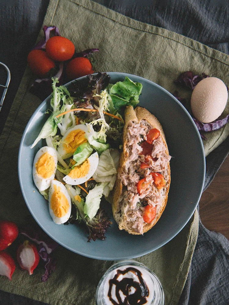 

Nordic Simple Ceramic Bowl, Matte Gray and Blue, Creative Western Food Plate, Soup Plate, Salad Dish, Tableware