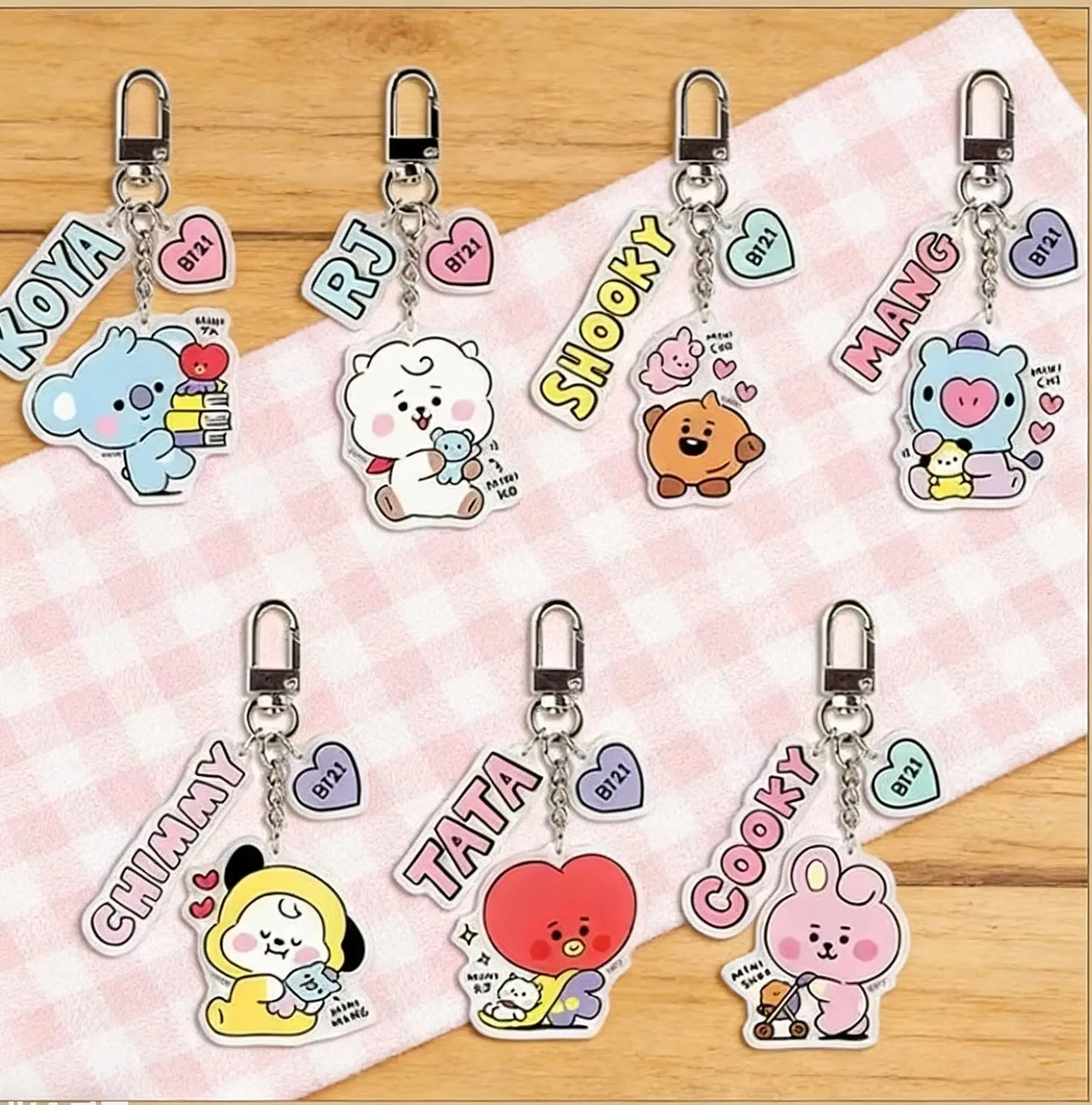 Cute Acrylic Cartoon Character Keychain BT21 Kpop Idol Merchandise Bag Pendant Best Gift For Fans - view 2