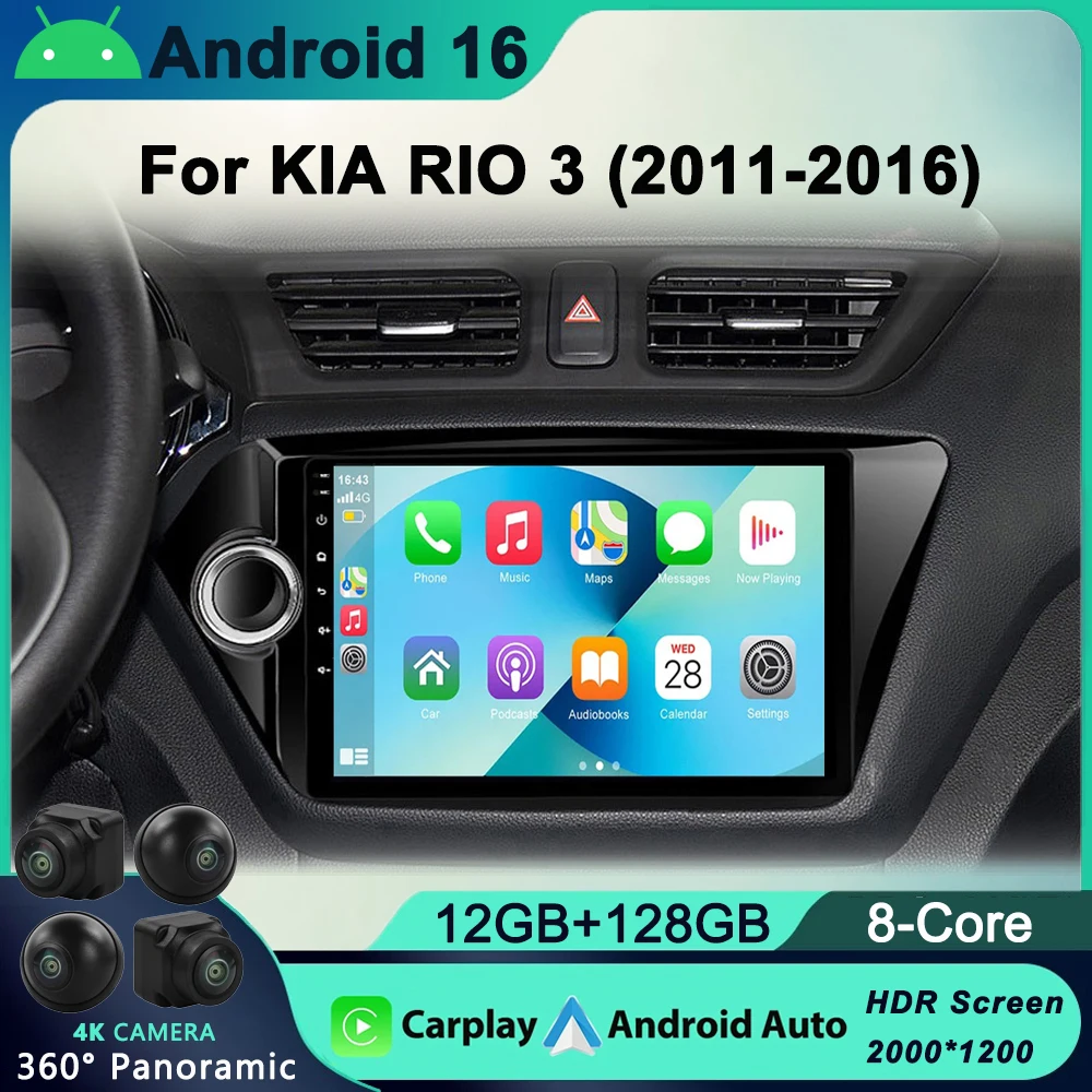 

2 Din Android 16 Car Radio for Kia RIO 3 2011 2012-2016 Multimedia Video Player Navigation GPS Carplay Auto DVD Stereo