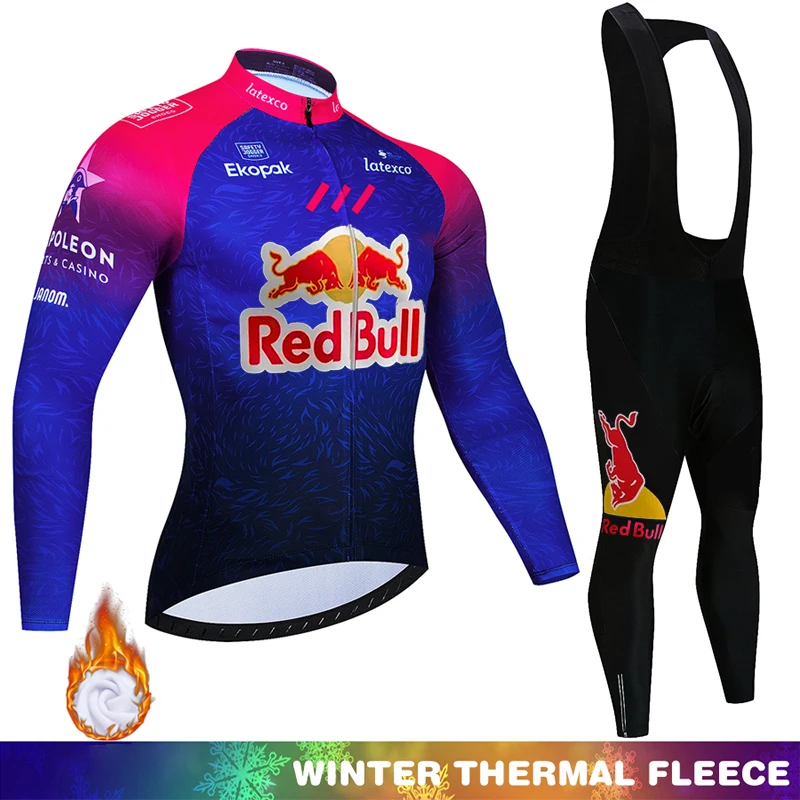 Red Bull Road Bikes Winter Cycling Jersey Men Thermal Fleece Men's Outfit Termal Man Cycle Mtb Clothing Bike Sportswear Set 2024