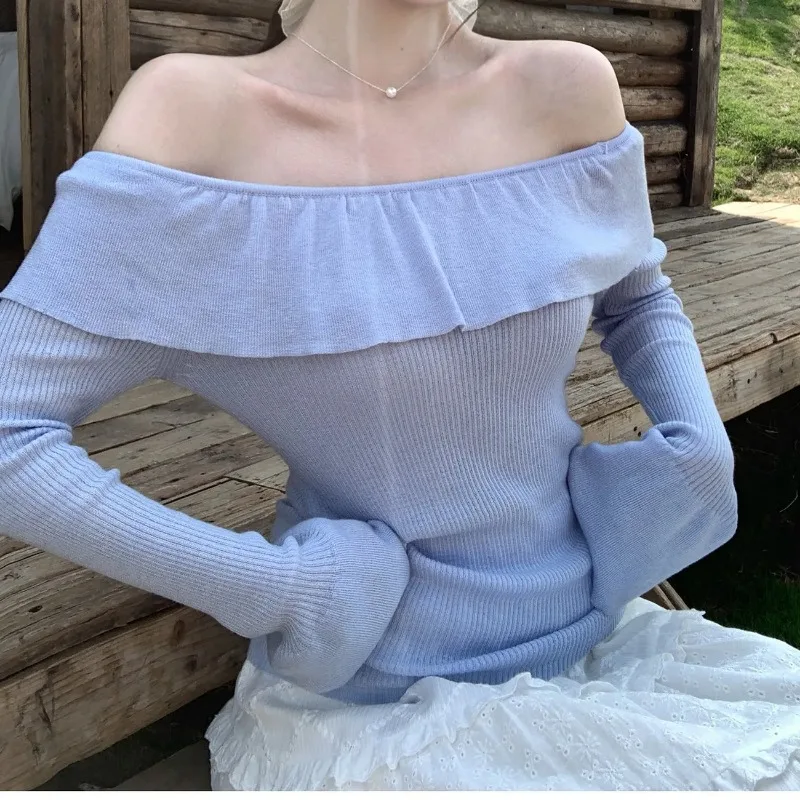 

Temperament One-shoulder Autumn Winter Oblique Shoulder Long-sleeved Slimming Bottoming Top