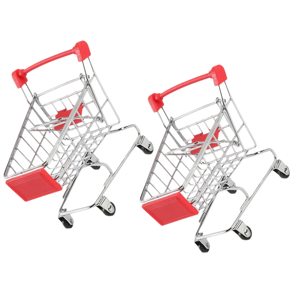 

2 Pcs Mini Shopping Cart Trolley Toy Small Miniature Supermarket Desk Storage Desktop