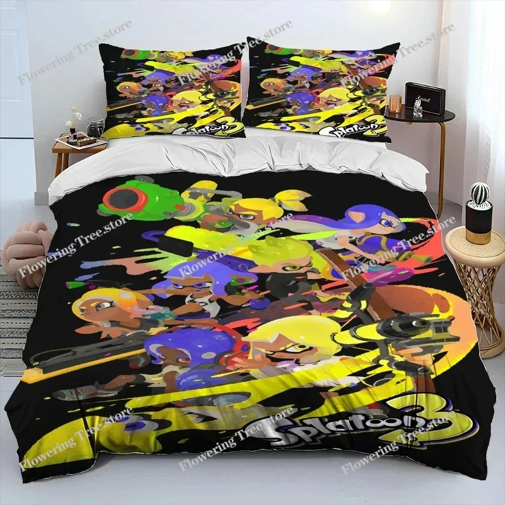 3D Print S-Splatoon Cartoon Bedding Set Duvet Cover Bed Set Quilt Cover Pillowcase Comforter King Queen Size Boys Adult Bedding