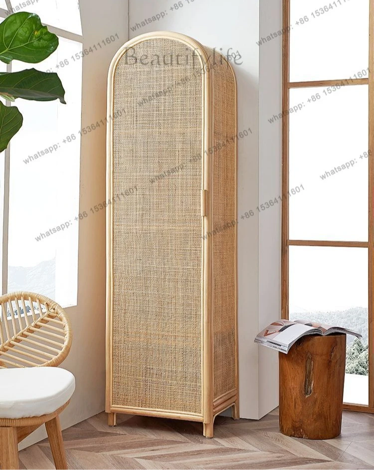 Factory Direct Sales X Japanese Ins Natural Rattan Single Door Wardrobe Household Bedroom Homestay Small Apartment Clothing Stor