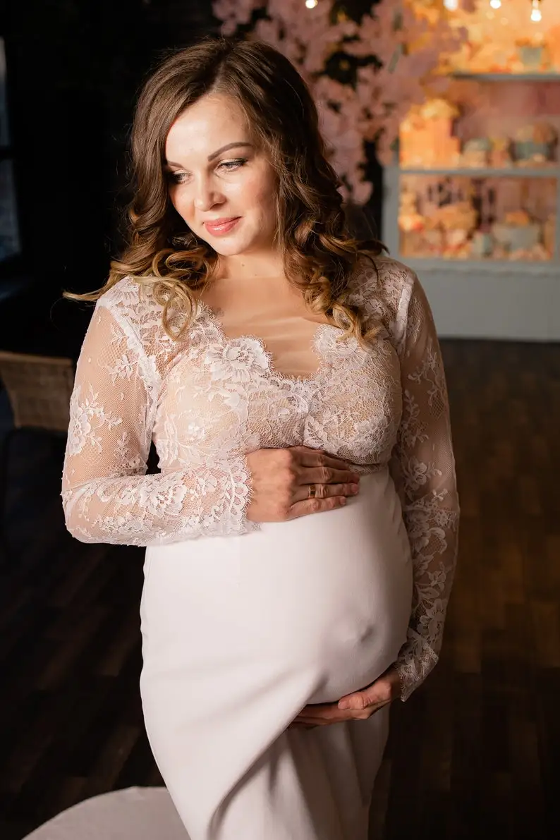 Elegant Dresses Women Robe Long Sleeve Appliques Maternity Dressing Shower Gown for Photography Custom Made