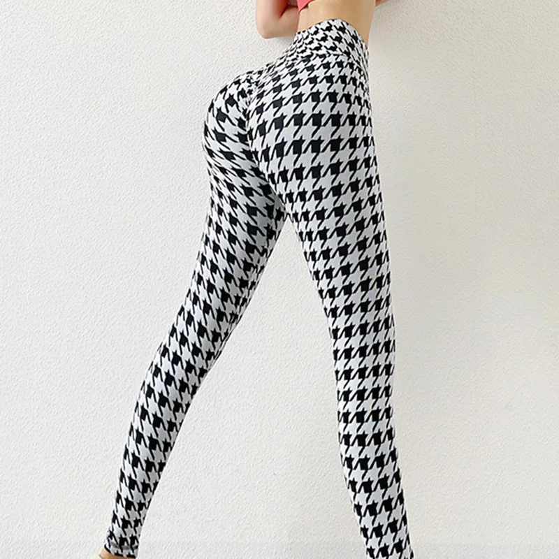 Seamless Knitted Checkerboard Houndstooth Yoga Pants women\'s Pleated Peach Buttocks Sports quick-drying tight-fitting Trousers