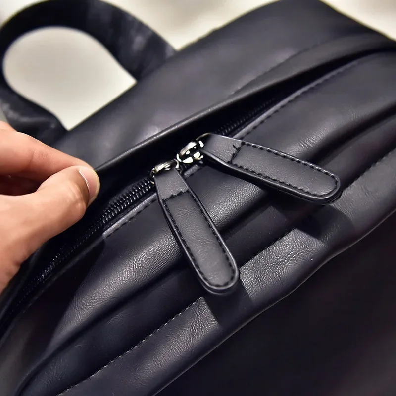 New Pu Leather Backpack Double Pocket Horizontal Pull Large Backpack Travel Middle School School Bag Wholesale