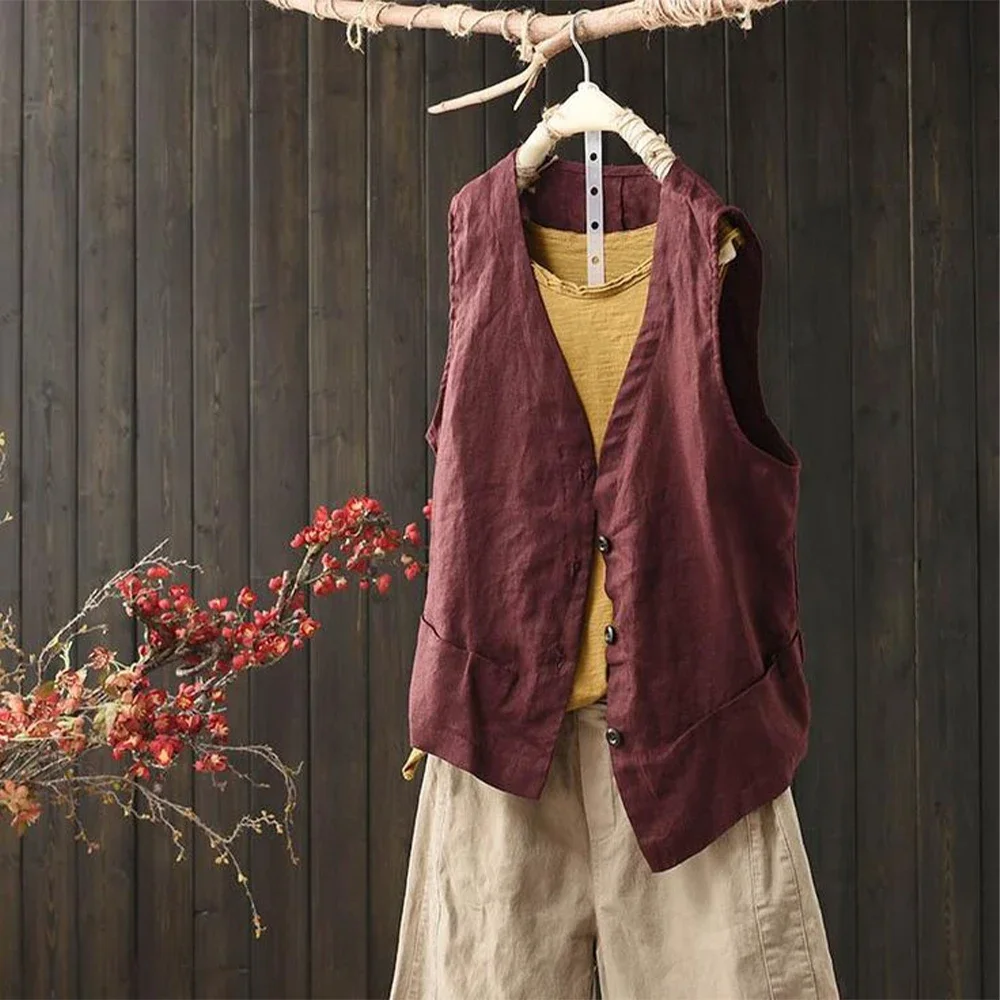 Eenvoudig vest voor heren Mouwloos 3-knops linnen Casual elegant zomermanvest Retro pakvesten met enkele rij knopen