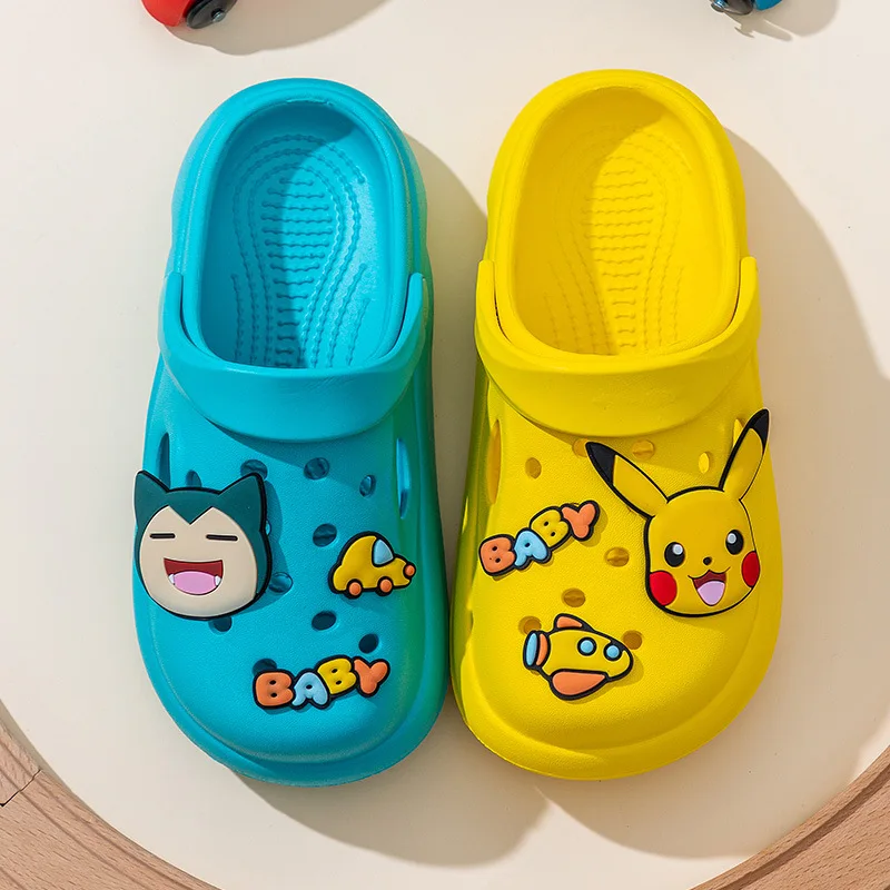 Cartoon Pokemon Anime Shoes Pikachu Jigglypuff Charmander Snorlax Kawaii Summer Home Slippers Beach Sandals Kids Cute Gift