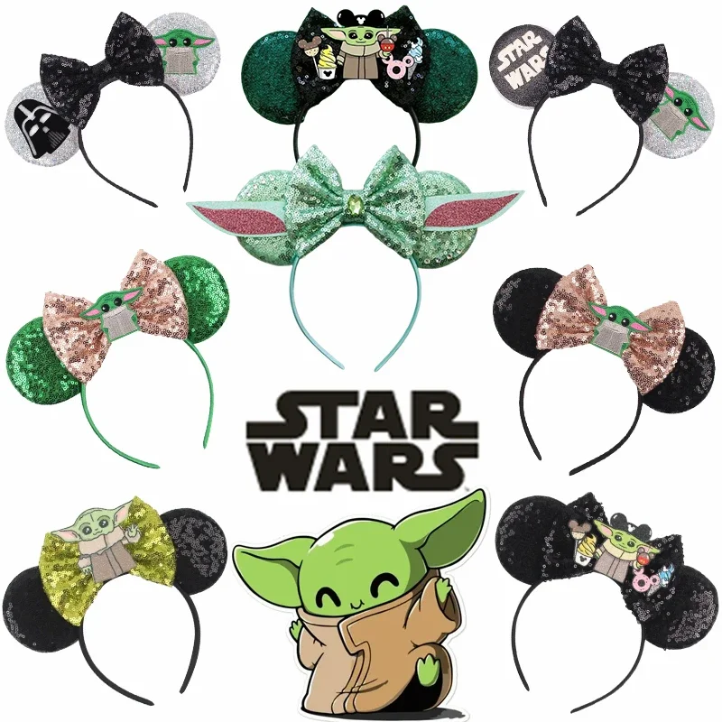 

Disney Ears Headbands Marvel Star Wars Headwear Grogu Baby Master Yoda Hairbands For Kids Girls Women Bows Hair Accessories Gift