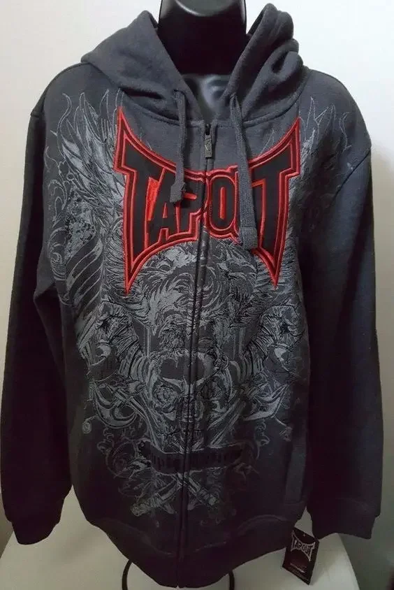 

Gothic Tapout Zip Hoodie Mens Womens Y2K Sweatshirt Retro Graphic Letter Embroidery Oversized Black Hoodie Sweatshirt Clothes