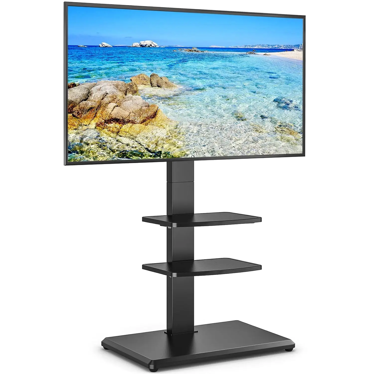 Swivel TV Stand with 2 Shelves for 32-75 Inch Screen, Height Adjustable Wooden Base 110 lbs VESA 400x400mm Home, Customized