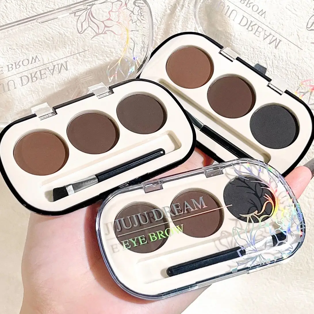 3-color Eyebrow Powder Palette With Eyebrow Brush, Waterproof And Sweatproof Natural Color Rendering Eyebrow Powder Long Lasting