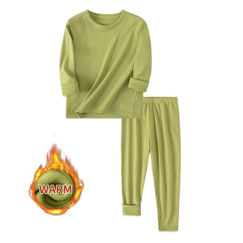 2 قطعة الخريف والشتاء الأطفال بلون بسيط متعدد الألوان الملابس الداخلية الدافئة مجموعة للبنين والبنات قميص قاعدة المنزل الموضة #2