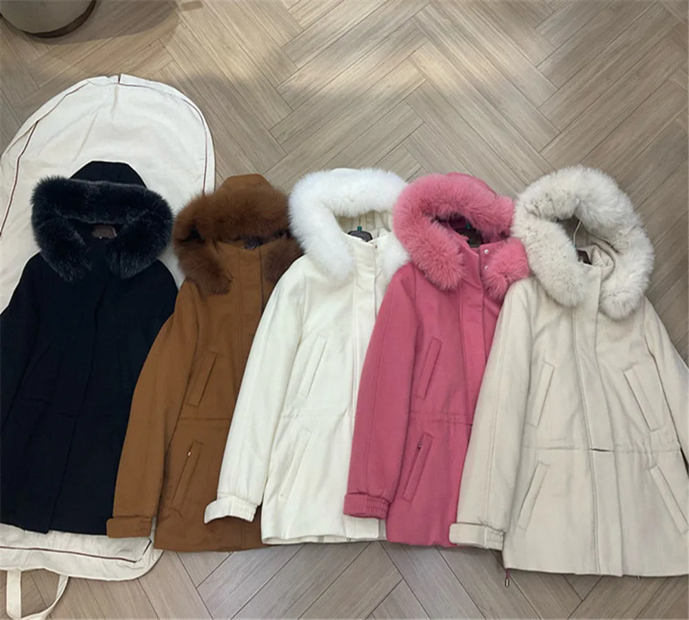 High-End Women's Ski Thickened Waist Cashmere Fox Fur Collar Jacket Coat With Detachable Hat Winter