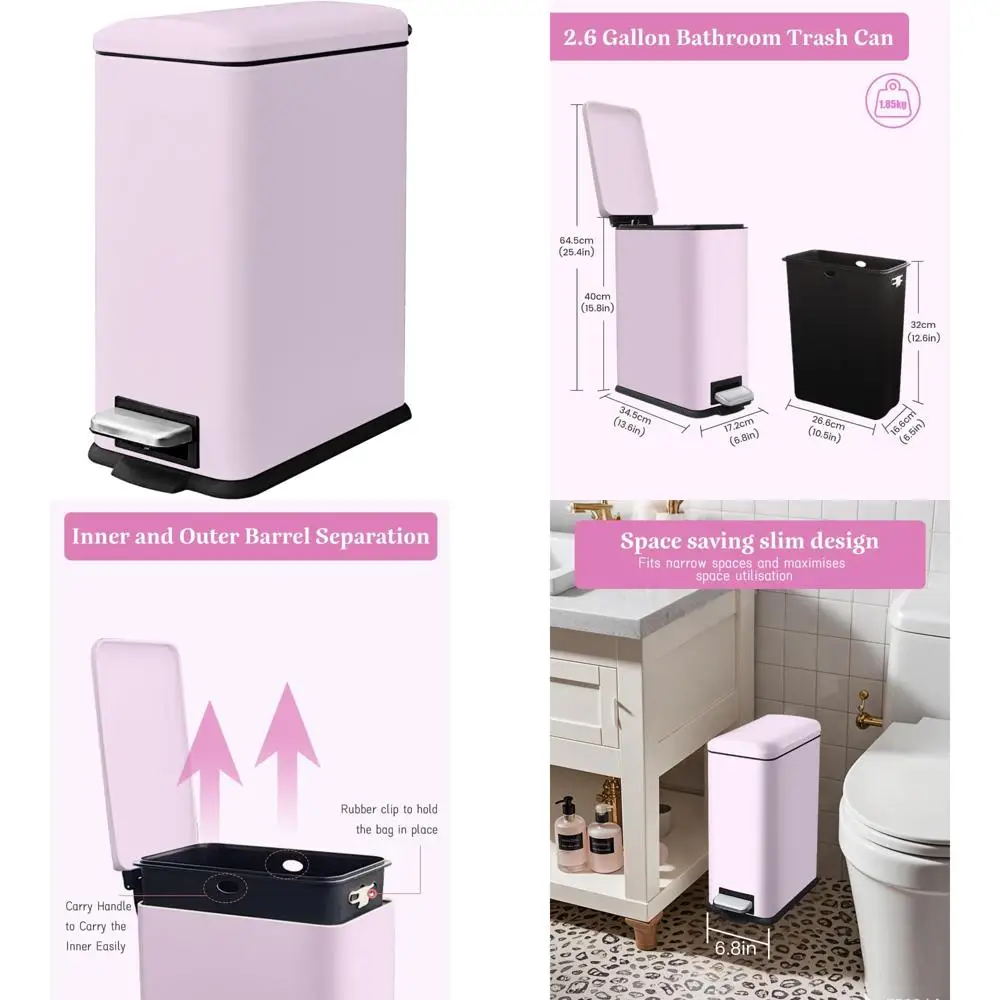 

Тонкий мусорный бак из нержавеющей стали на 10 литров с педалью, съемным вкладышем и крышкой с мягким закрыванием