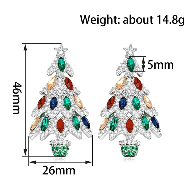 Huitan Mehrschichtige silberfarbene Weihnachtsbaum-Ohrringe mit bunten Zirkonia-Steinen, eleganter Schmuck für Damen, ideal für Festivals und Partys. – Detail 1