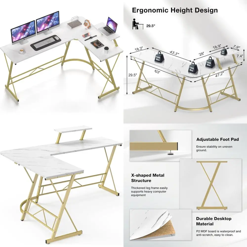 

IRONSTONE 63-inch Corner Gaming and Home Office Desk with Sturdy Monitor Stand and Ample Workspace