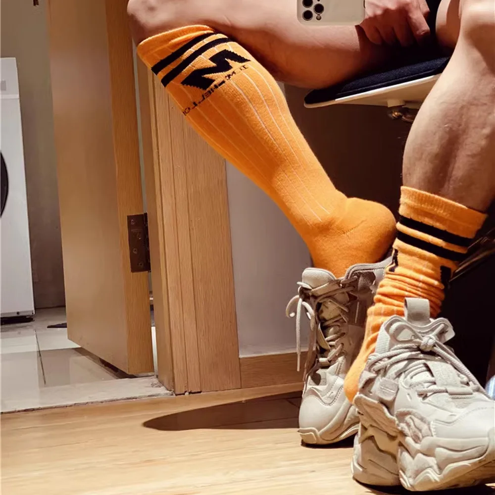 Fashion Sweet Striped Tall Socks Solid Color Letter Wool Bottom Long Tube Sports Football Interest