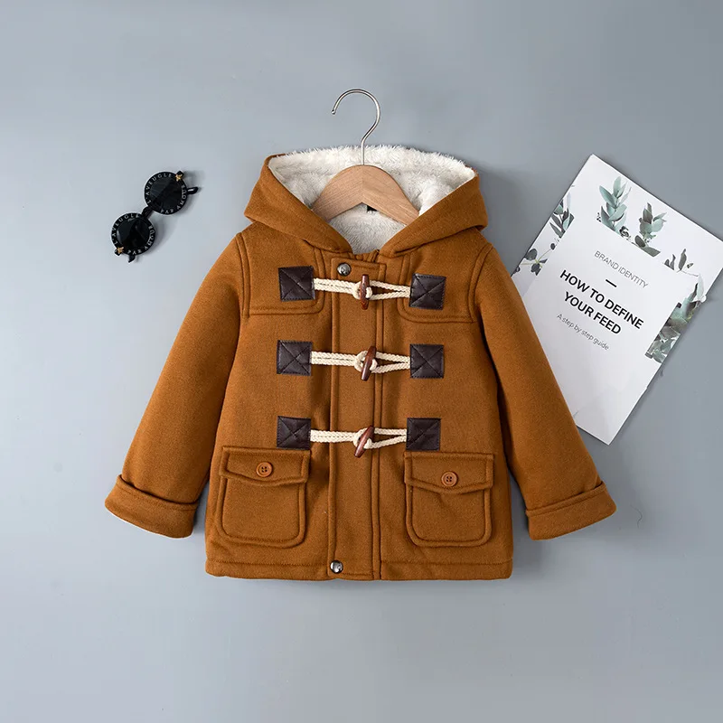 Jungen Lammwollmäntel Kinder Verdickte Winter-Warmjacken Kinder Plüsch-Samt Kapuzen-Oberbekleidung Kleinkind Gefütterte Kleidung