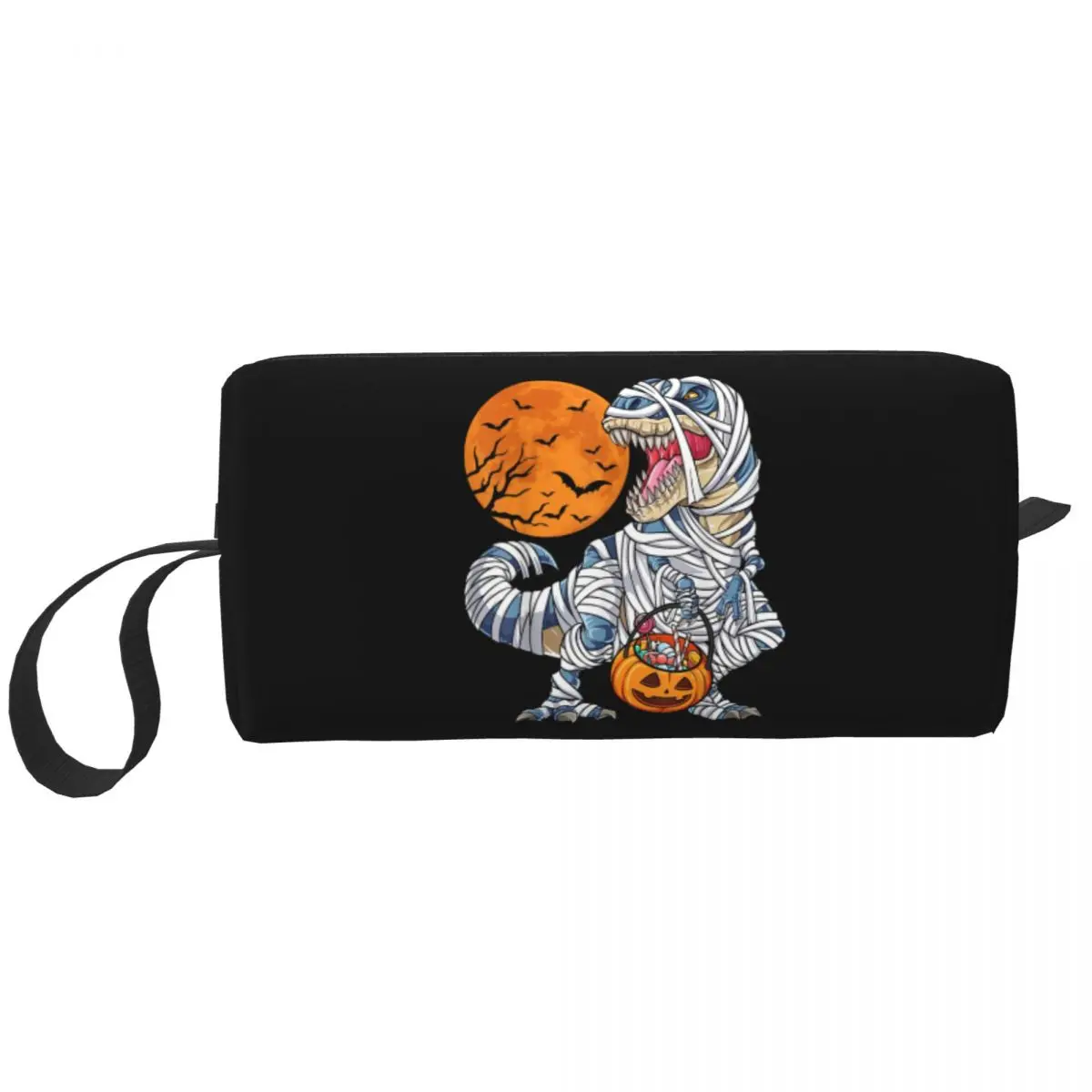 Custom Halloween Dinosaur T Rex Mummy Pumpkin Makeup Bag for Women Travel Cosmetic Organizer Cute Storage Toiletry Bags