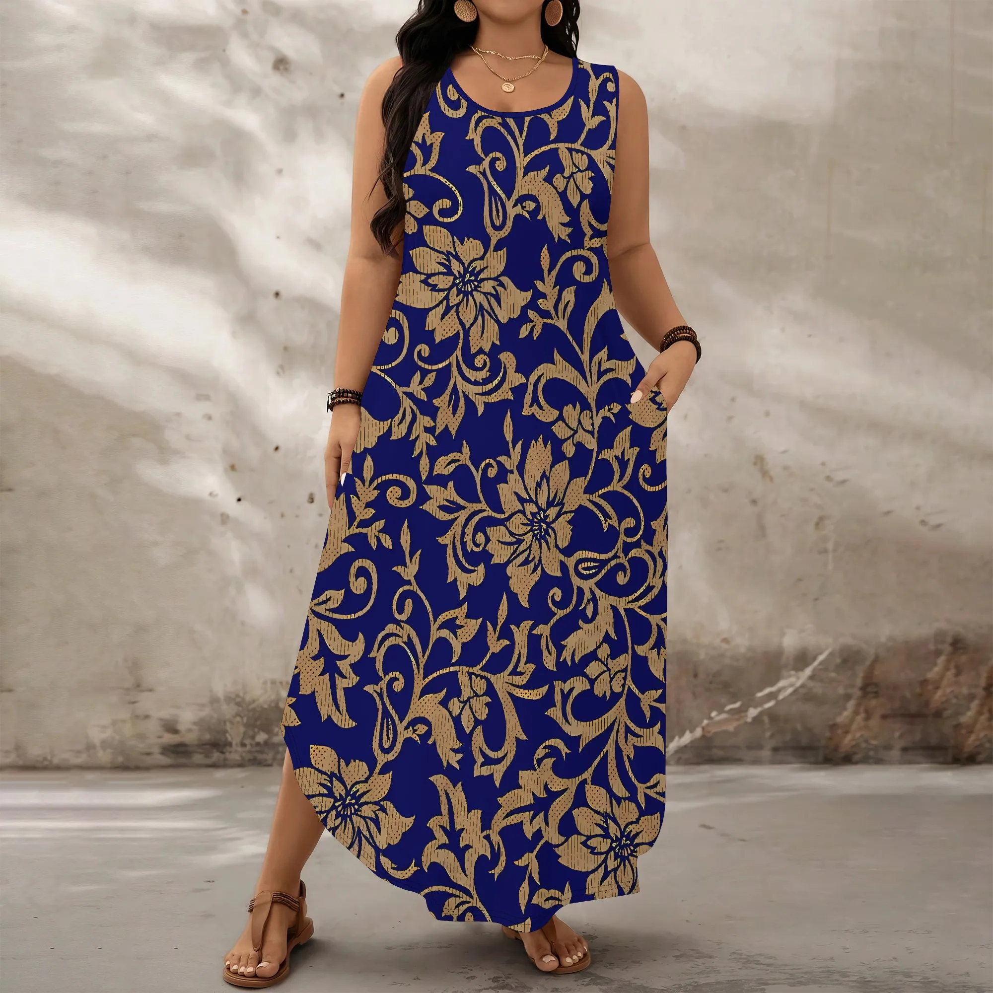 

Nupusa плюс размер платье макси без рукавов для женщин винтажное элегантное свободное длинное платье с цветочным узором в стиле барокко