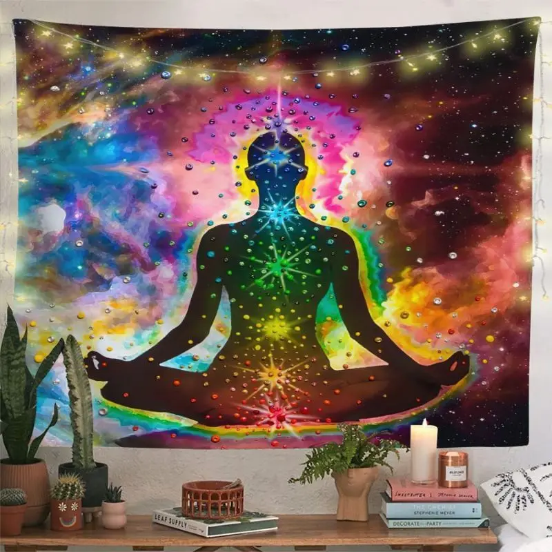VIKAMA Chakra Meditation Yoga Wall Tapestry Rainbow Nebula Spiritual Home Decor Rustic Charm Soft Durable Cozy Aesthetic Gift