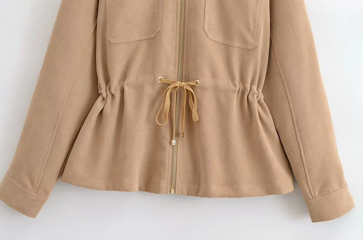 Frauen Frühling Herbst Feste Mantel Weibliche Casual Lace-Up Kurze Outwear Dame Kordelzug Dünner Mantel Mode Elegante Jacken Streetwear