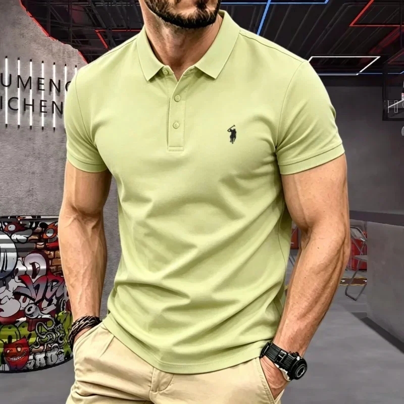 100% reine Baumwolle, hochwertiges Marken-Herren-Poloshirt mit kurzen Ärmeln, Sommer 2026, luxuriöses Mode-Golf-Oberteil mit Pony-Stickerei, lässiges T-Shirt – Detail 5