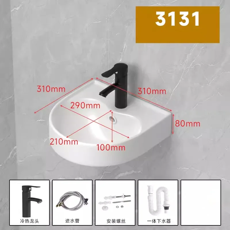 Wall-mounted Ceramic Washbasin Mini Corner Basin Small Size Various Narrow Balcony Hand Wash Basin Bathroom with Faucet Drainer