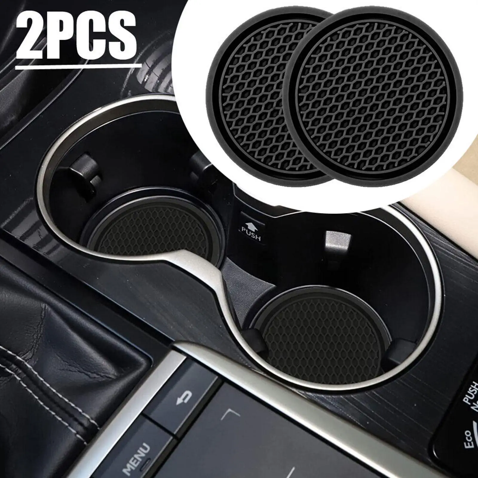 2pcs Black Car Auto Cup Holder Anti Slip Insert Coasters Pads Interior Accessories Universal Fits Perfectly For Most Cups D3Z8 - Image 2
