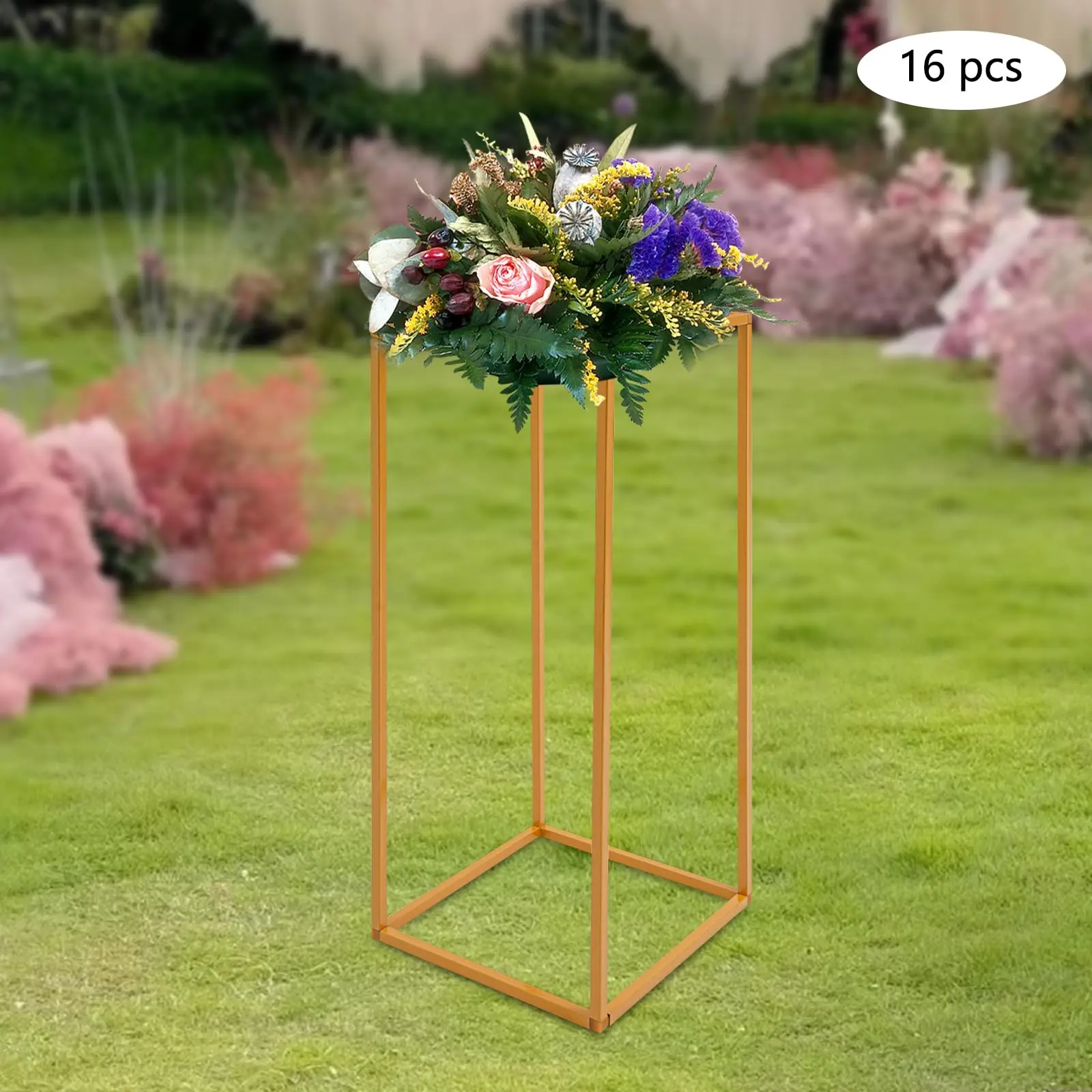 16 Pcs Metal Flower Stand, 23.62 Inch Tall Wedding Flower Stand Rectangular Flower Rack Vase Metal Plant Stands Indoor for Wedding