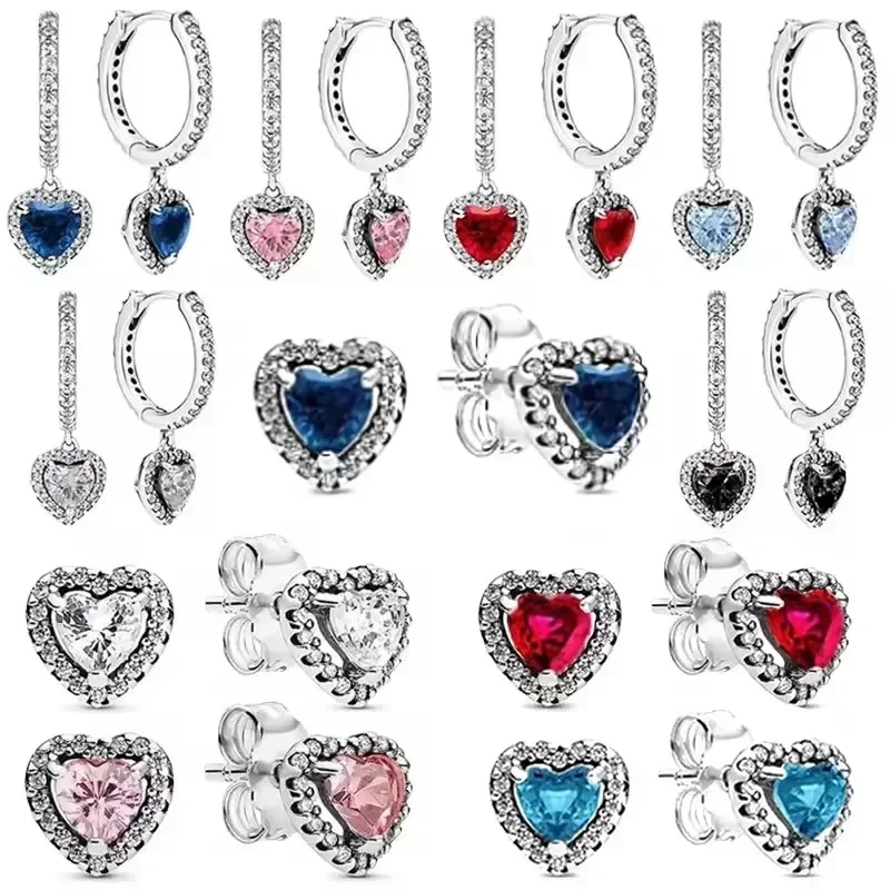 

Hot selling New Heart-shaped Series 925 Sterling silver Exquisite Shiny Heart-shaped Earrings Luxury Charm Earrings DIY Jewelry