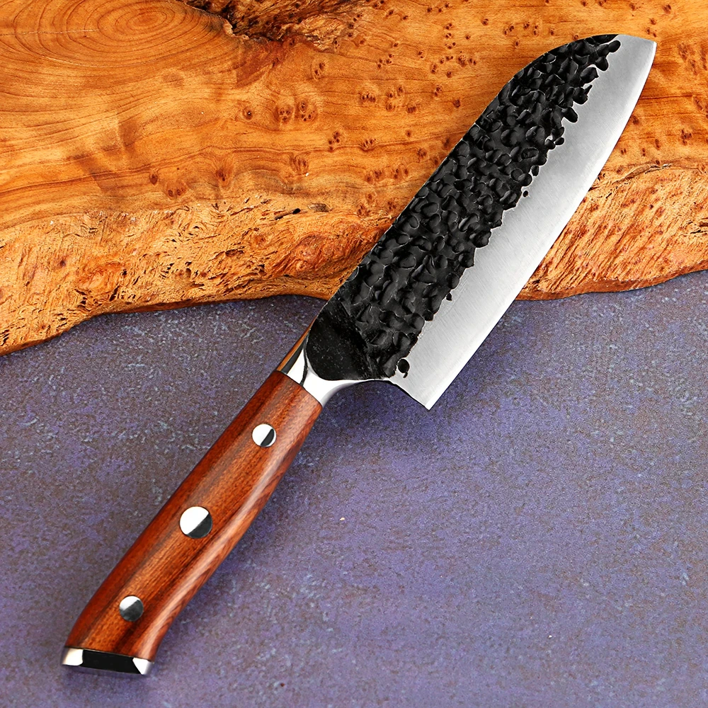 

Razor-Sharp 5-Inch Santoku Knife High-Hardness 5Cr15MoV Steel Household Kitchen Fruit Peeler Rosewood Handle Cooking Tool